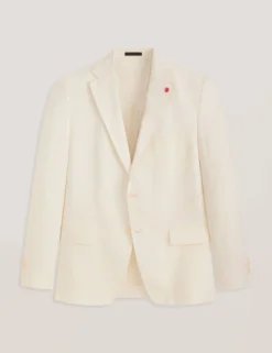 Single Breasted Two Button Notch Flat Front Linen Suit Jacket