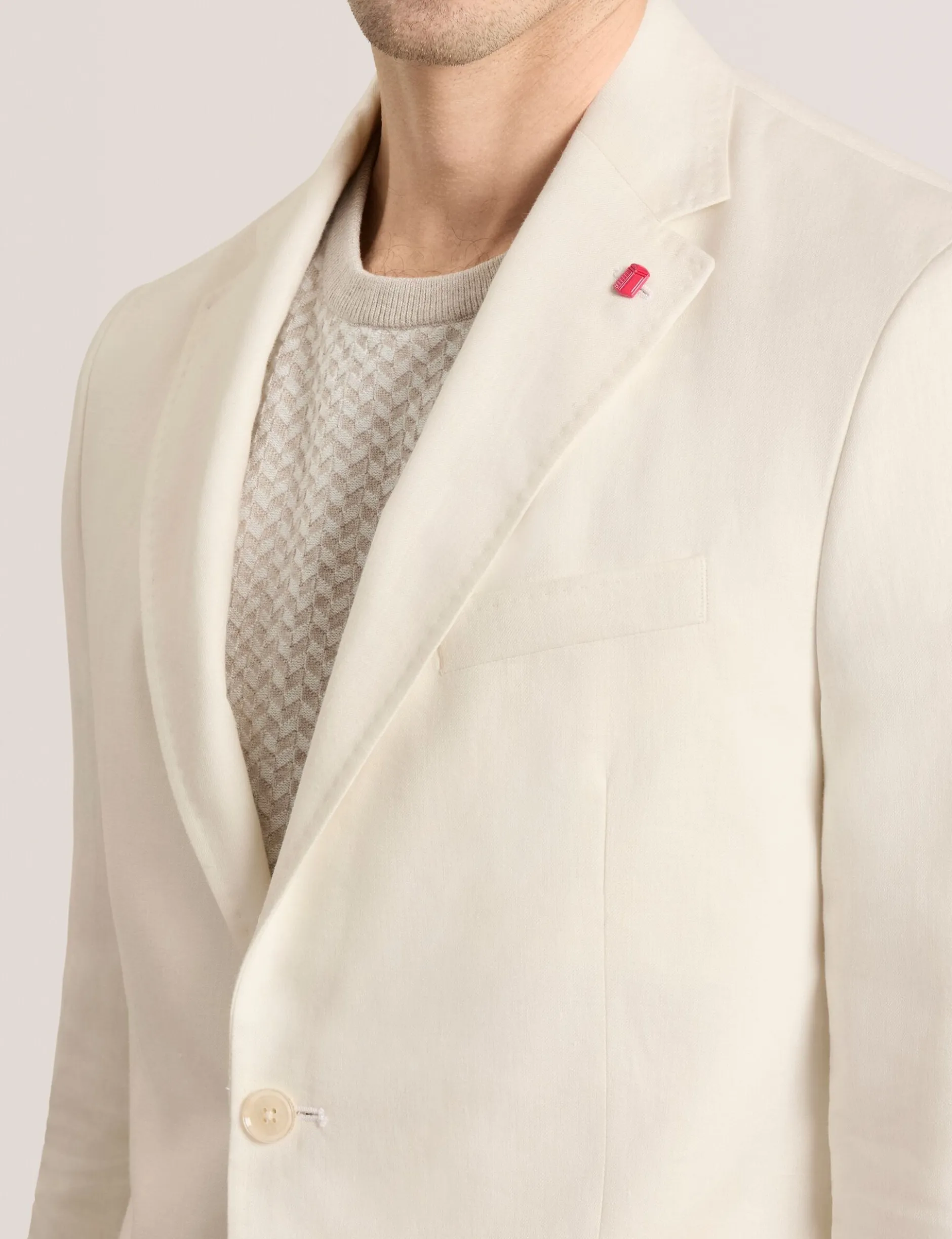 Single Breasted Two Button Notch Flat Front Linen Suit Jacket