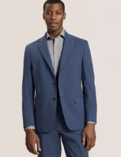 Single Breasted Two Button Notch Flat Front Seersucker Suit Jacket