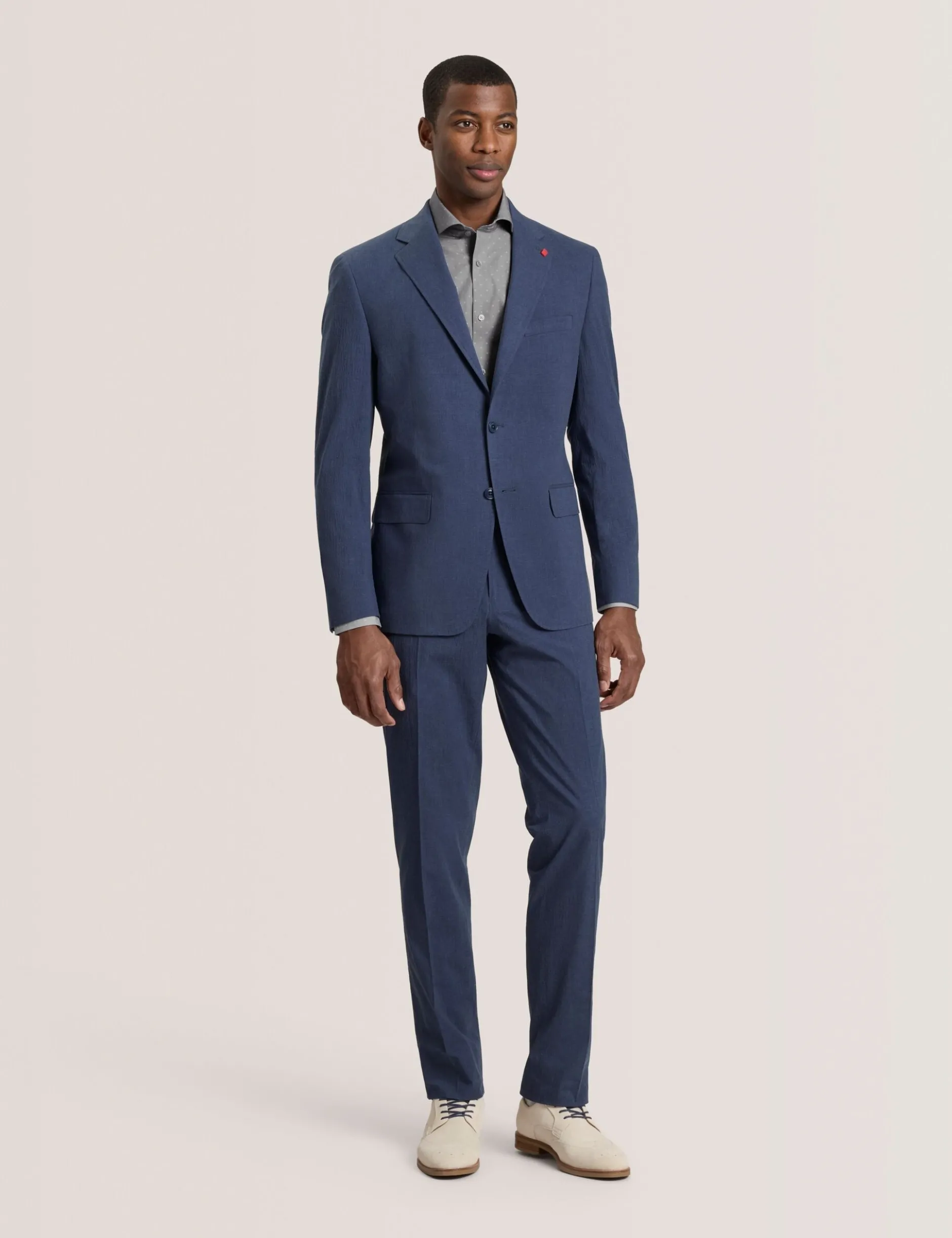 Single Breasted Two Button Notch Flat Front Seersucker Suit Jacket