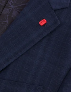 Single Breasted Two Button Notch Flat Front Plaid Jacket