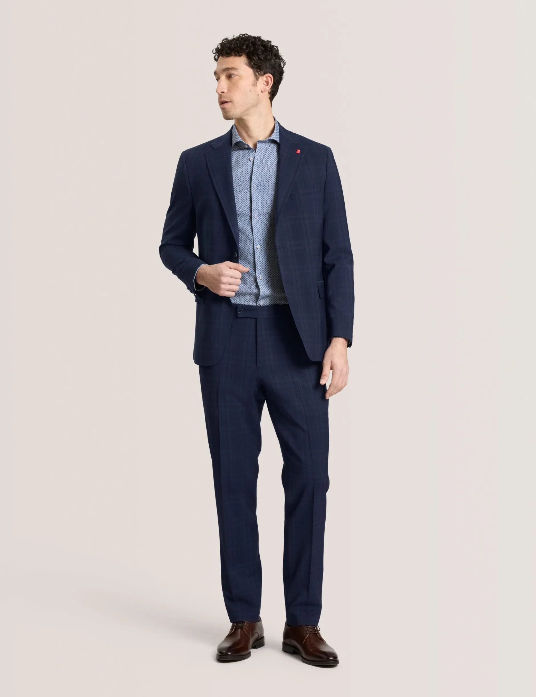 Single Breasted Two Button Notch Flat Front Plaid Jacket