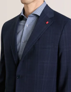 Single Breasted Two Button Notch Flat Front Plaid Jacket