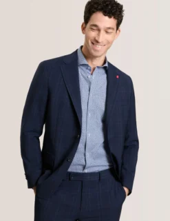Single Breasted Two Button Notch Flat Front Plaid Jacket