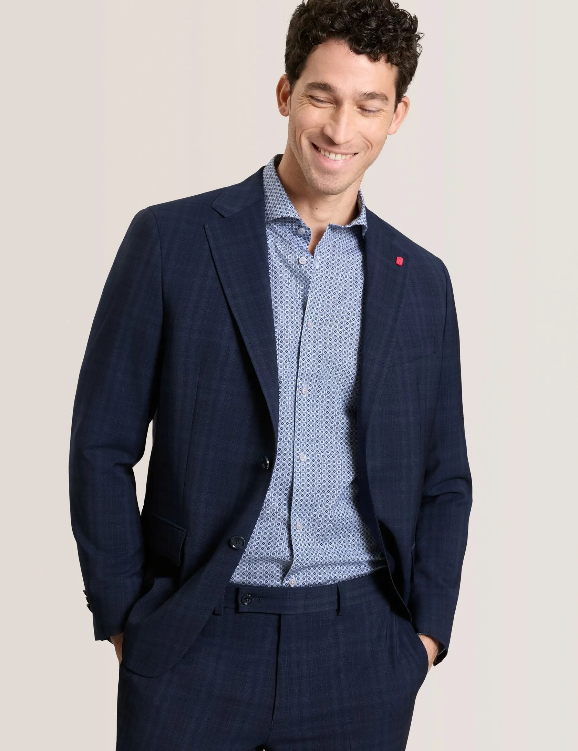 Single Breasted Two Button Notch Flat Front Plaid Jacket