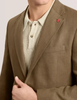 Single Breasted Two Button Notch Flat Front Linen Suit Jacket