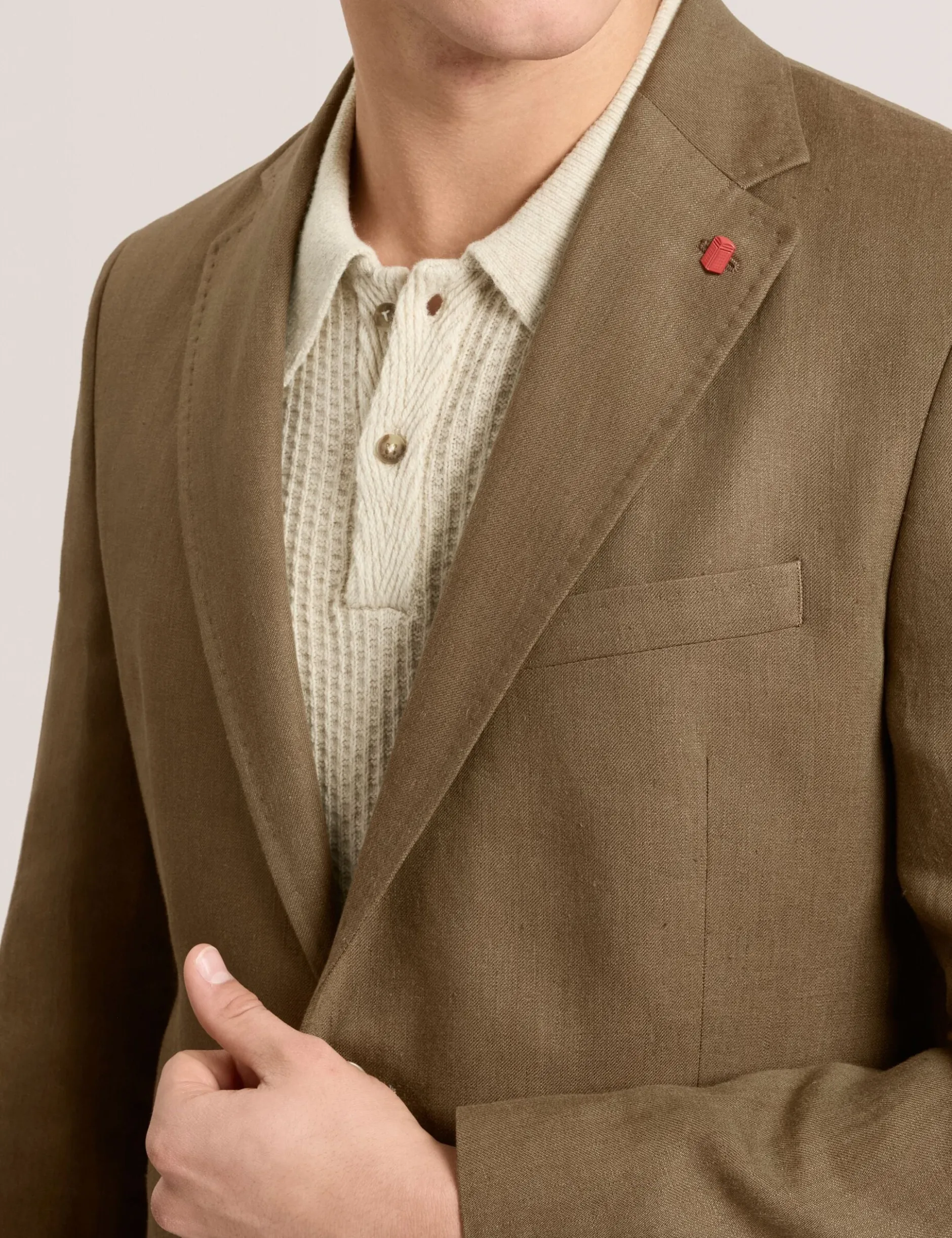 Single Breasted Two Button Notch Flat Front Linen Suit Jacket