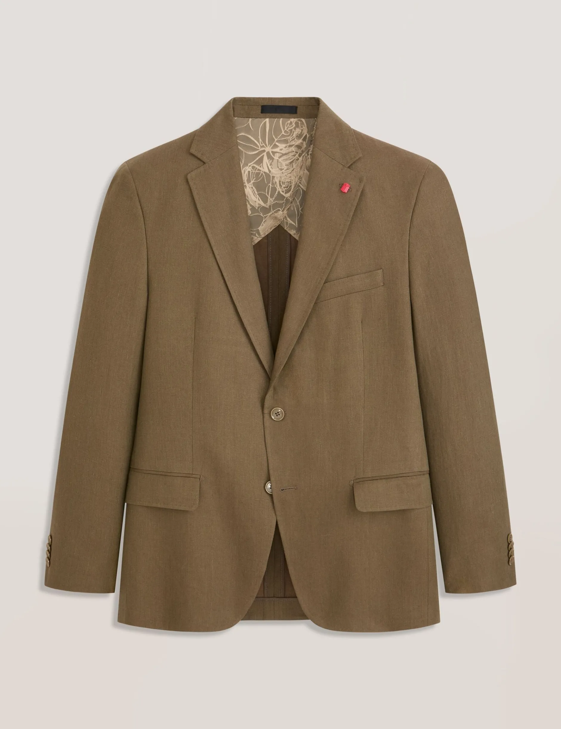 Single Breasted Two Button Notch Flat Front Linen Suit Jacket