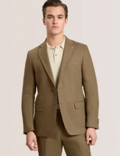 Single Breasted Two Button Notch Flat Front Linen Suit Jacket