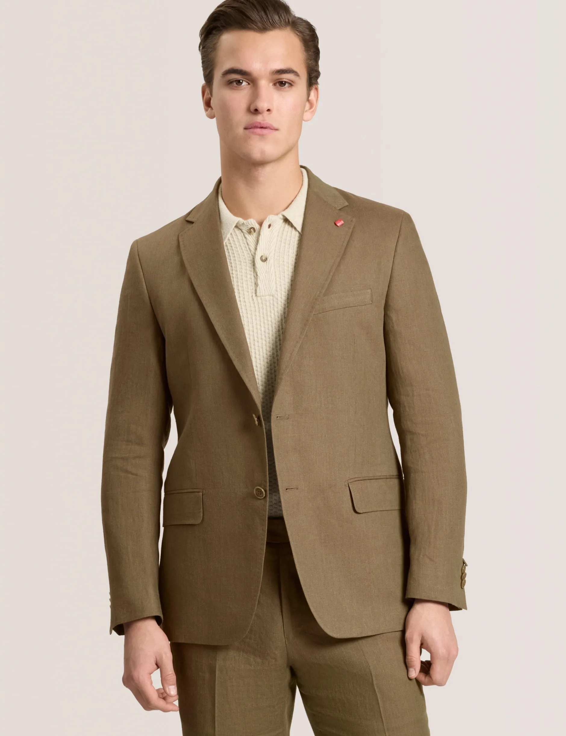 Single Breasted Two Button Notch Flat Front Linen Suit Jacket