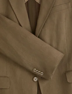 Single Breasted Two Button Notch Flat Front Linen Suit Jacket