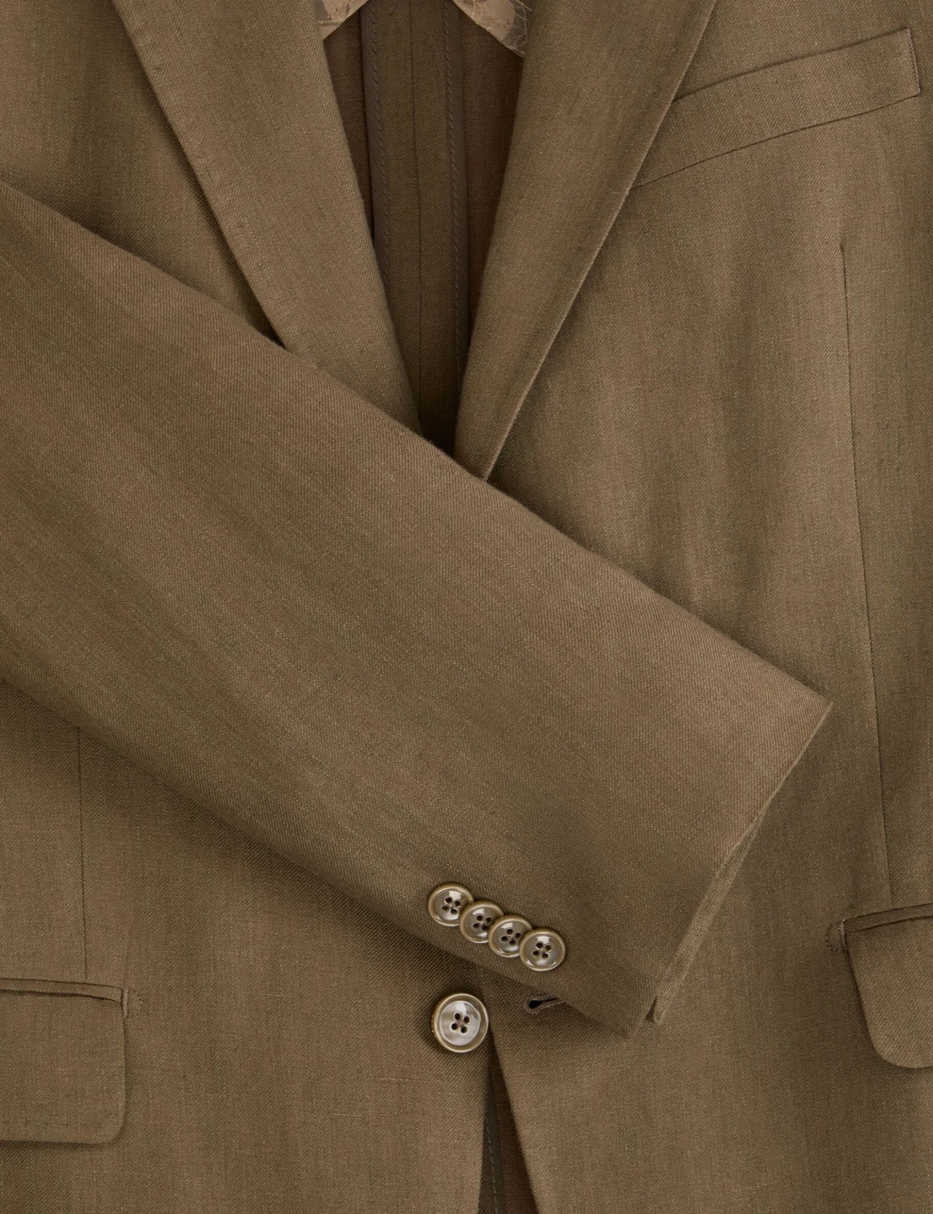 Single Breasted Two Button Notch Flat Front Linen Suit Jacket