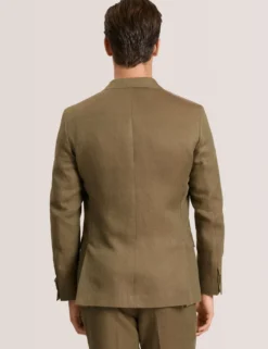 Single Breasted Two Button Notch Flat Front Linen Suit Jacket