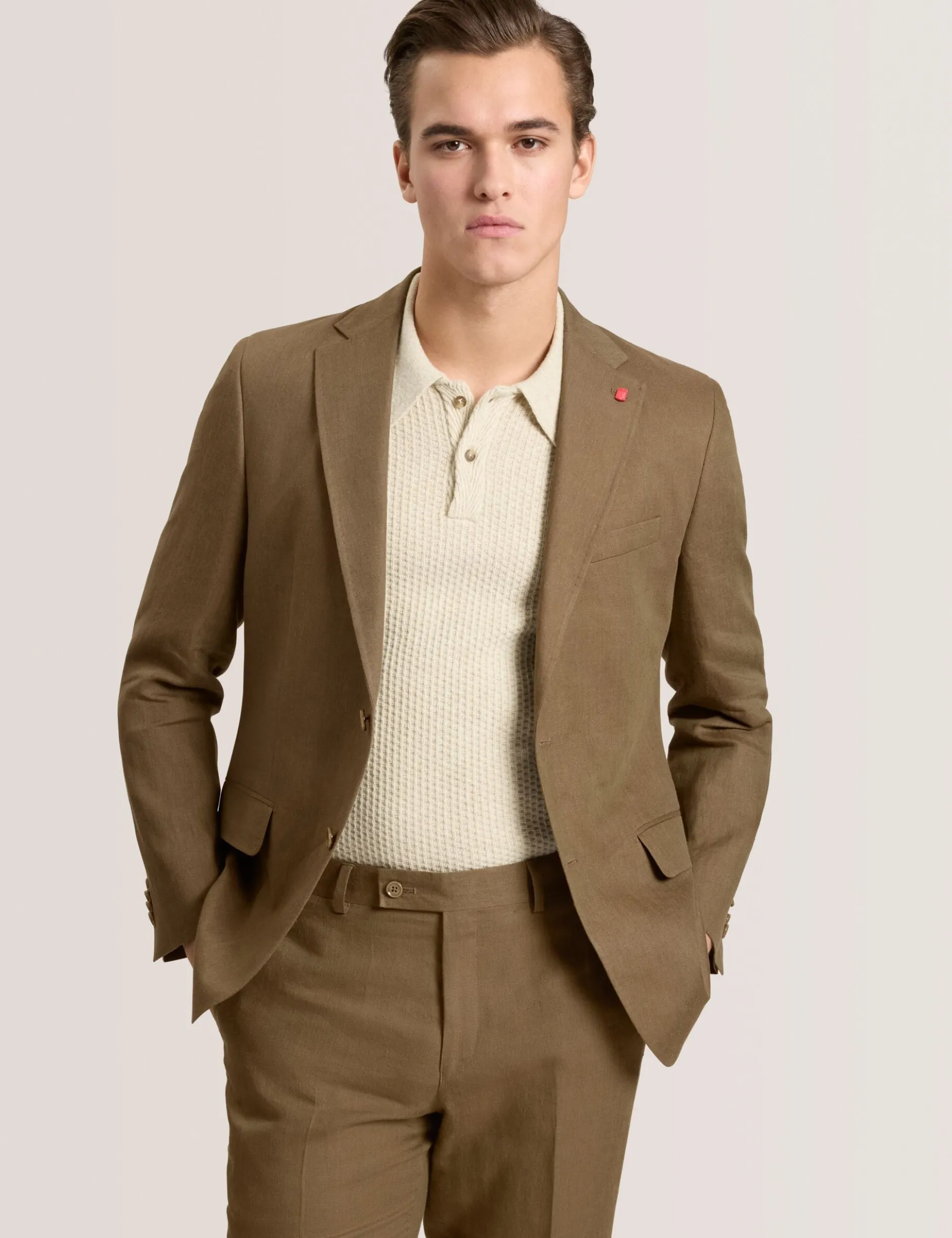 Single Breasted Two Button Notch Flat Front Linen Suit Jacket