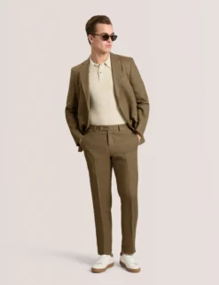 Single Breasted Two Button Notch Flat Front Linen Suit Jacket