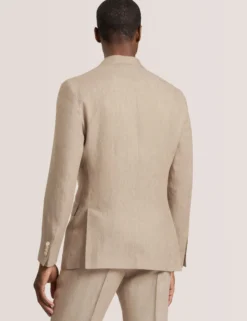 Single Breasted Two Button Notch Flat Front Linen Suit Jacket