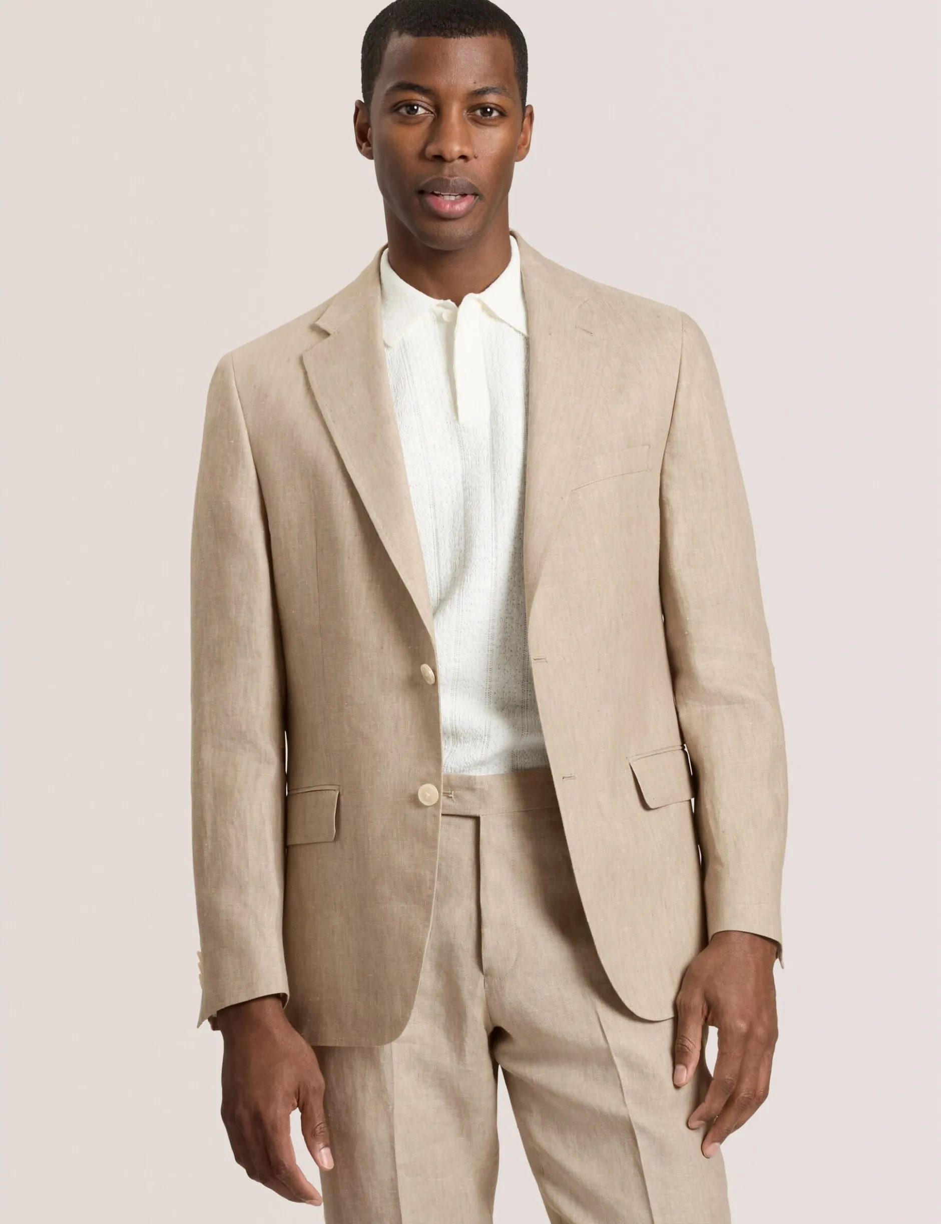 Single Breasted Two Button Notch Flat Front Linen Suit Jacket