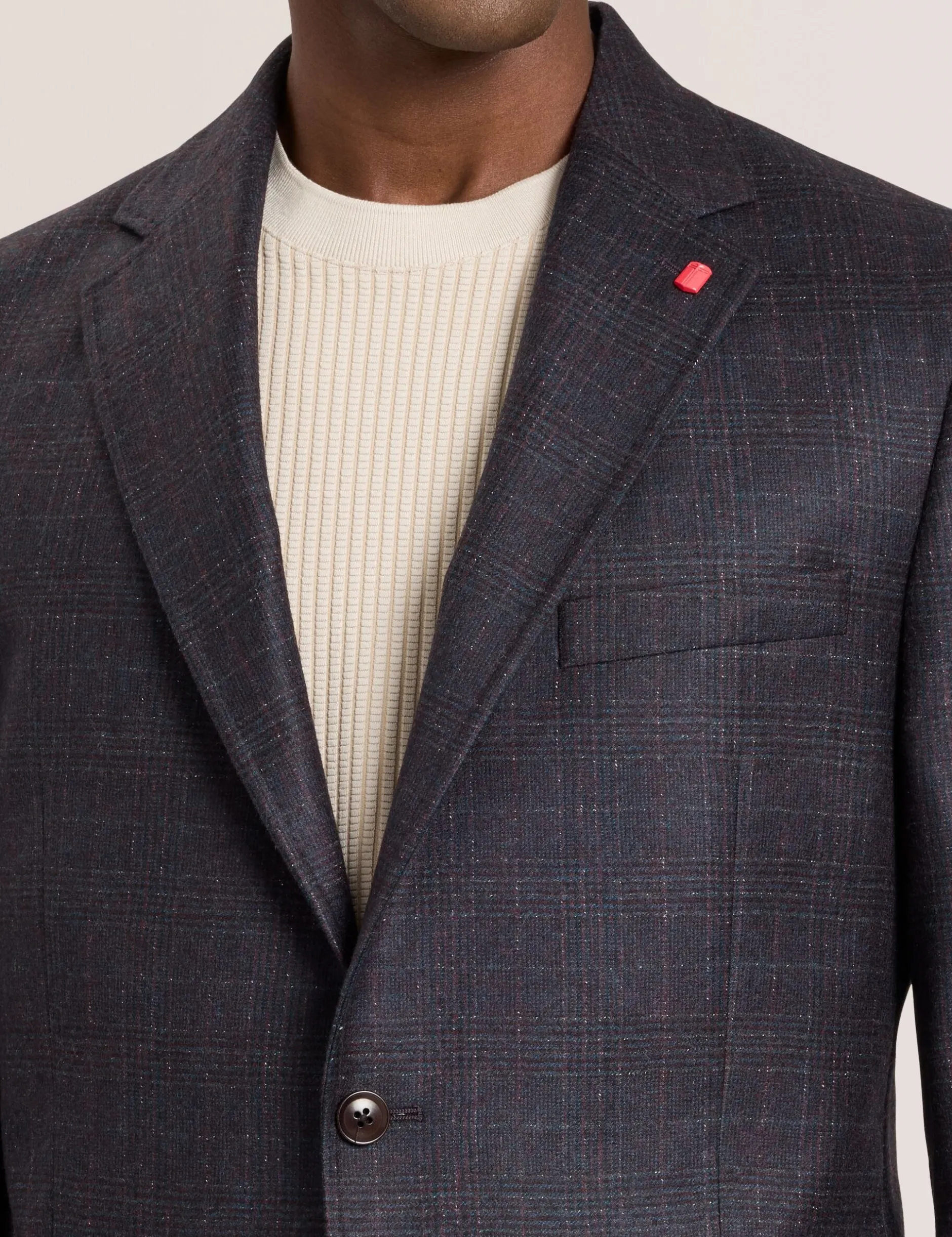 Single Breasted Two Button Notch Fully Fashioned Plaid Jacket