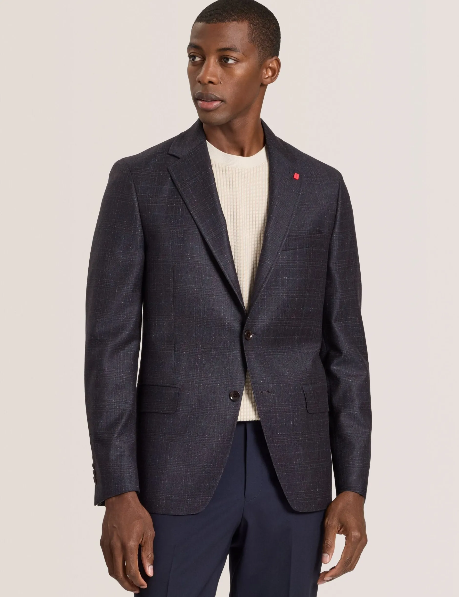 Single Breasted Two Button Notch Fully Fashioned Plaid Jacket