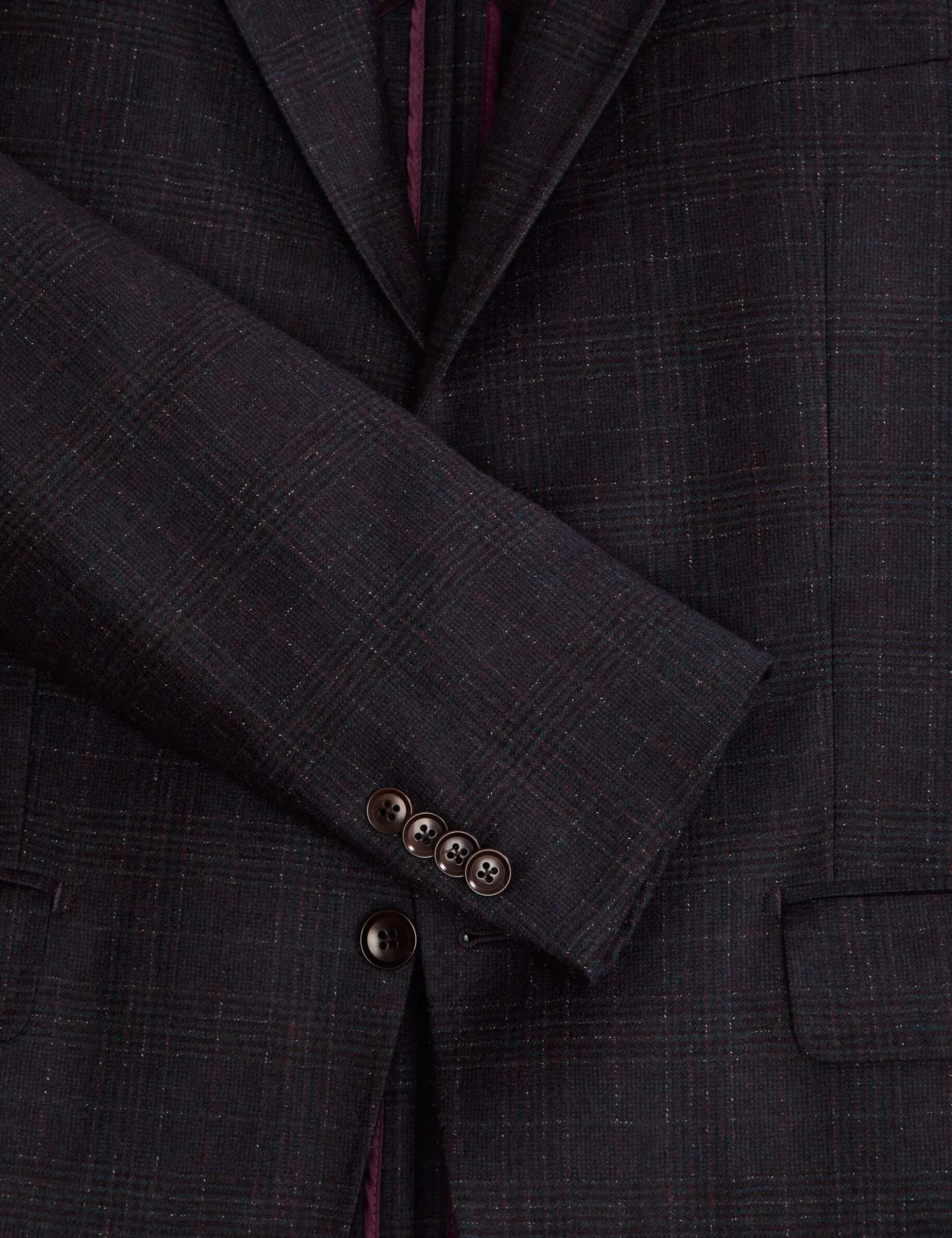 Single Breasted Two Button Notch Fully Fashioned Plaid Jacket