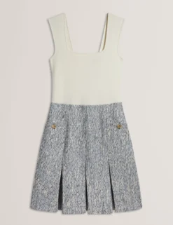 Sleeveless Knit Bodice Boucle Mini Dress
