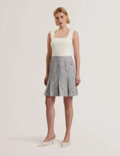 Sleeveless Knit Bodice Boucle Mini Dress