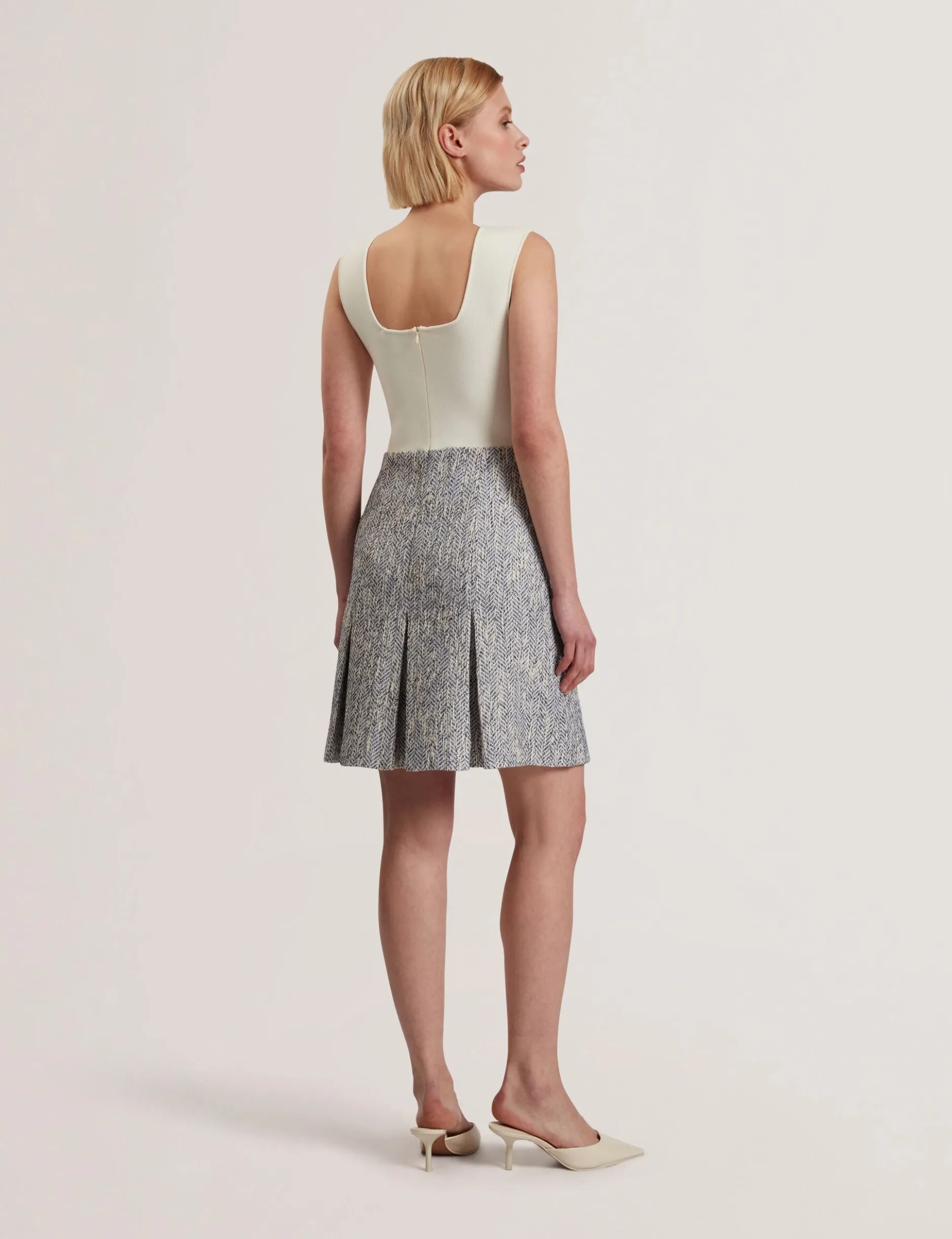 Sleeveless Knit Bodice Boucle Mini Dress