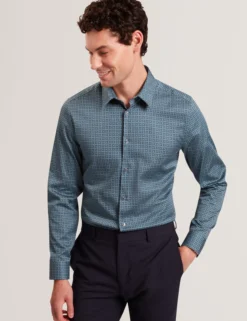 Slim Fit Geo Print Cotton Blend Shirt