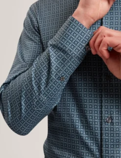 Slim Fit Geo Print Cotton Blend Shirt