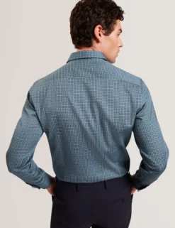 Slim Fit Geo Print Cotton Blend Shirt