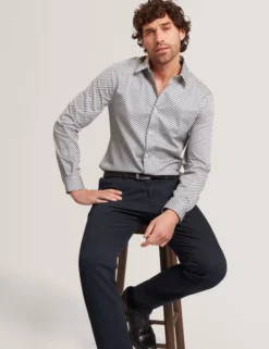 Slim Fit Tonal Geo Stretch Cotton Shirt