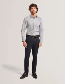 Slim Fit Tonal Geo Stretch Cotton Shirt