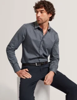 Slim Fit Tonal Geo Stretch Cotton Shirt