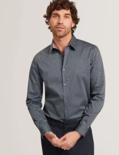 Slim Fit Tonal Geo Stretch Cotton Shirt