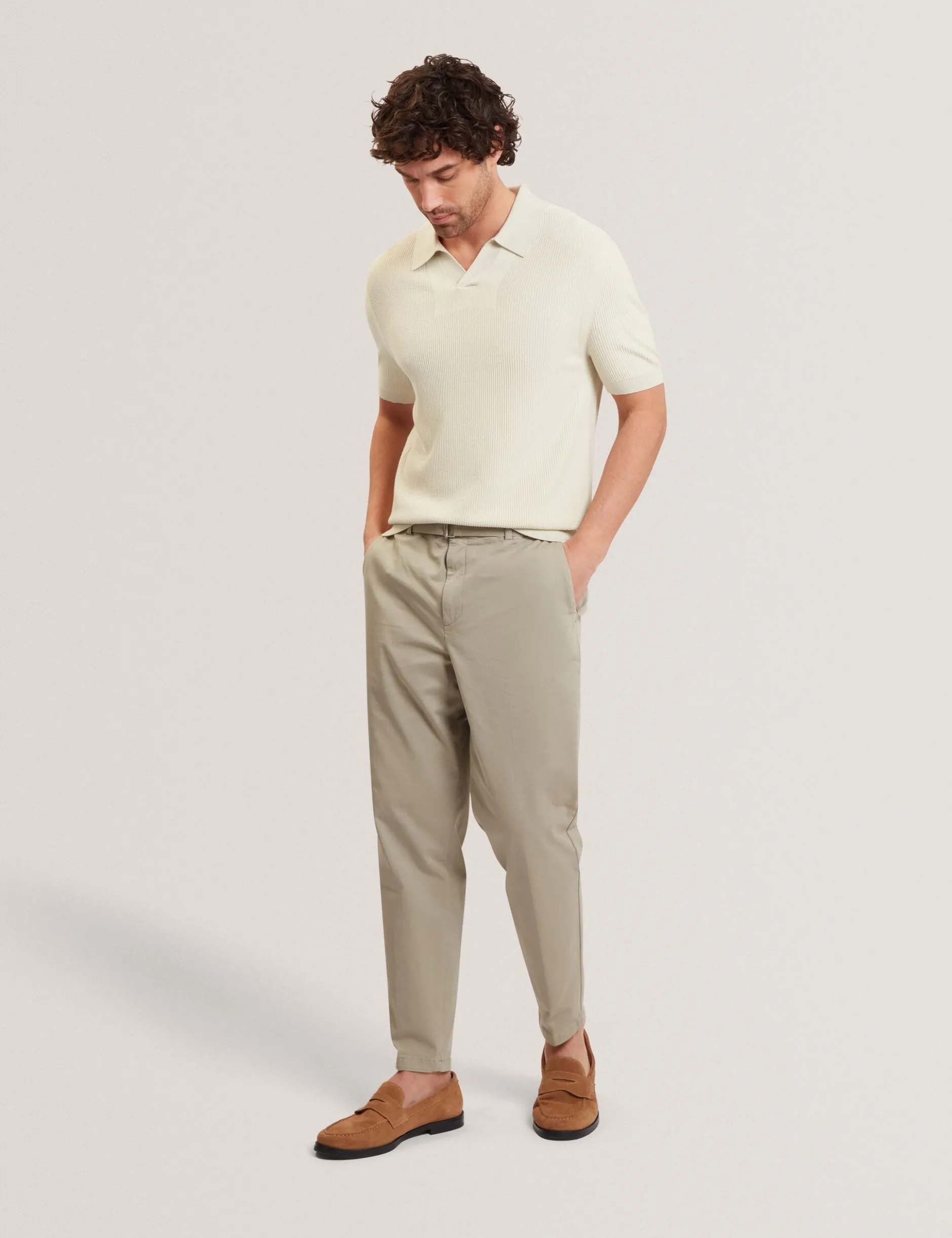 Stitched Rib Open Neck Polo Shirt