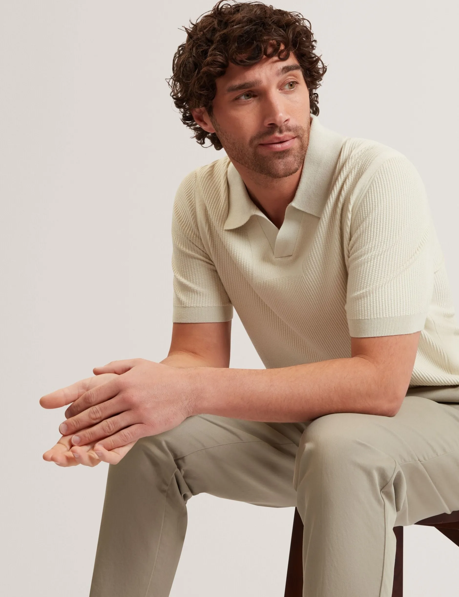 Stitched Rib Open Neck Polo Shirt