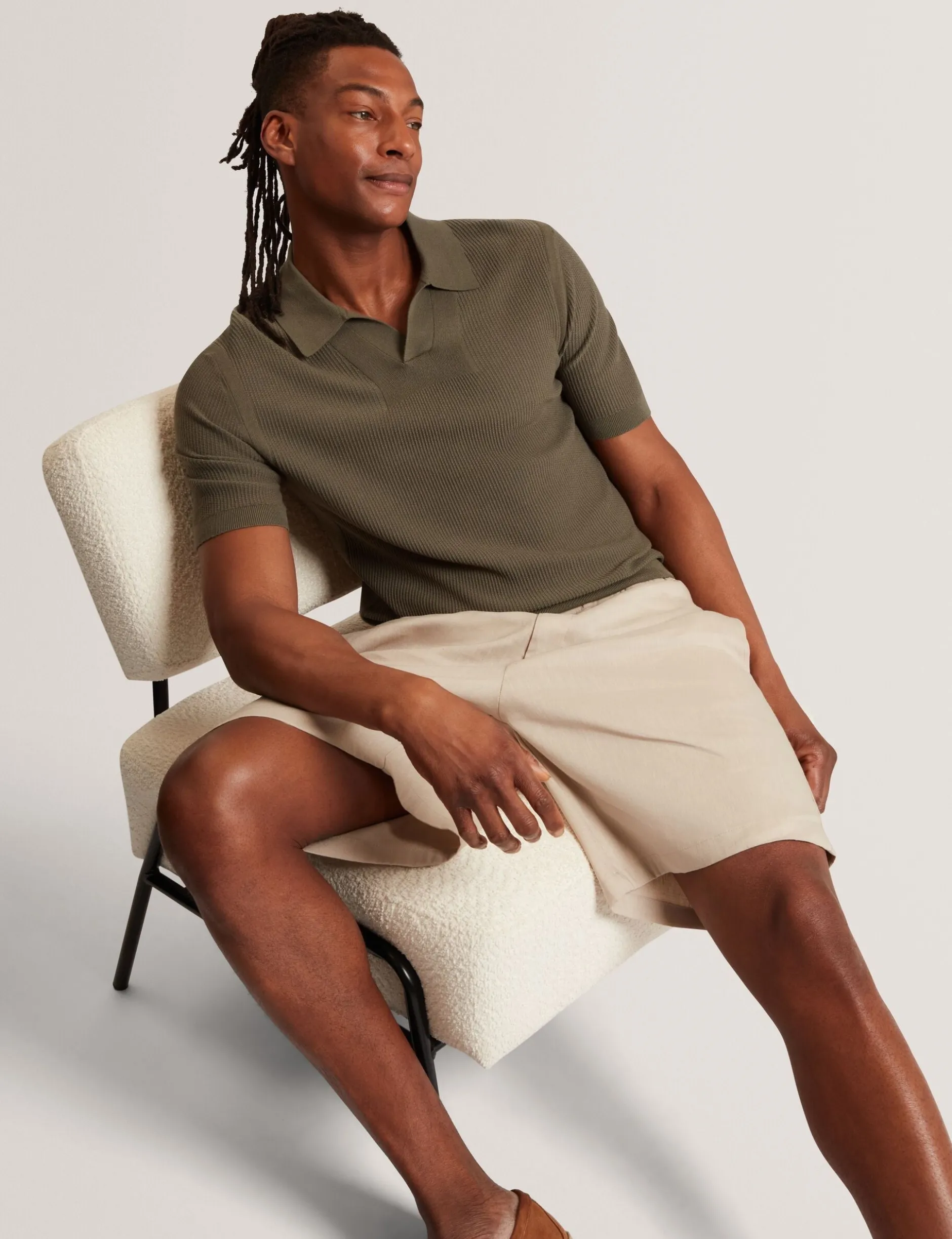 Stitched Rib Open Neck Polo Shirt