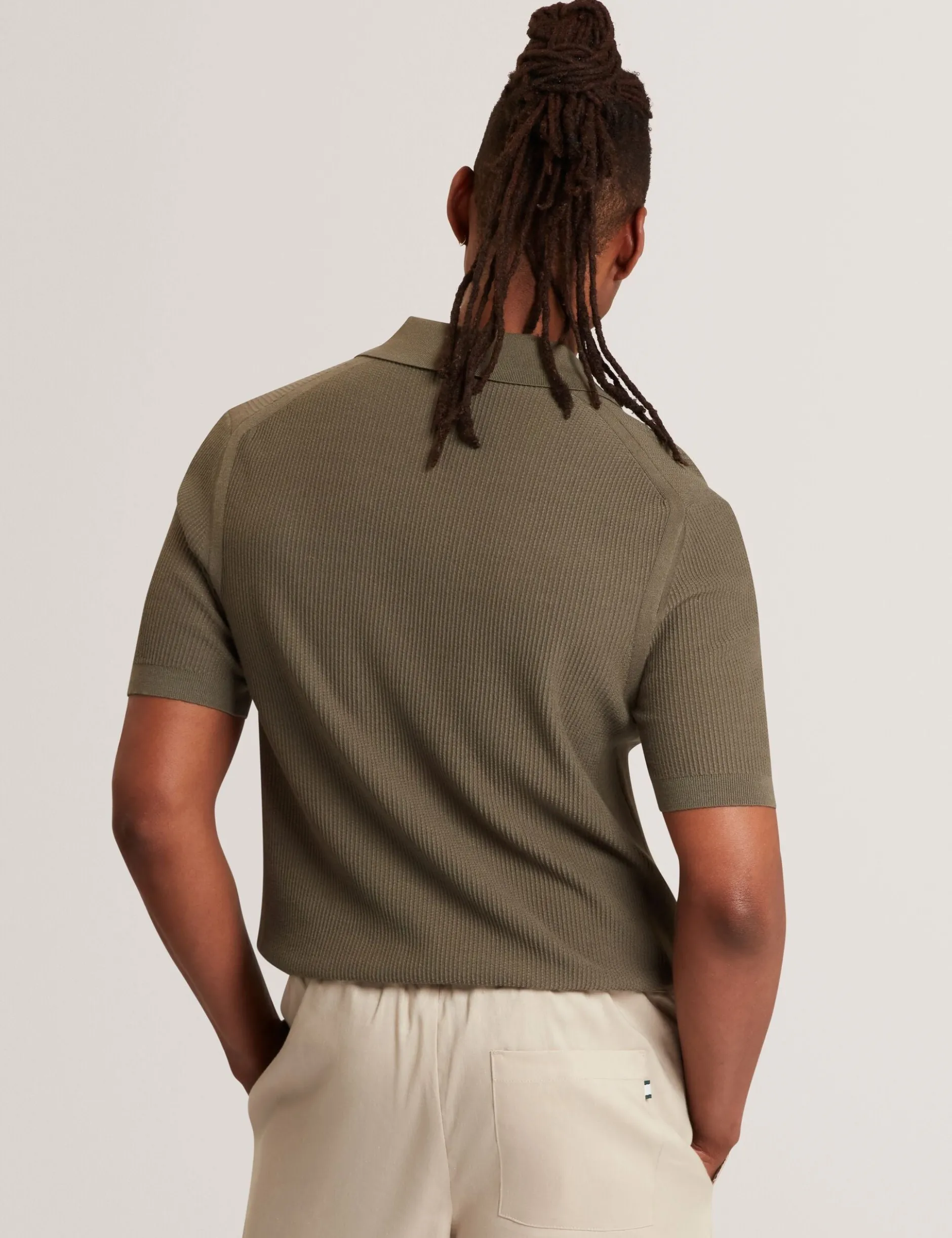 Stitched Rib Open Neck Polo Shirt