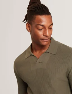 Stitched Rib Open Neck Polo Shirt