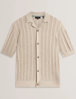 Stitched Stripe Knit Button-Through Polo