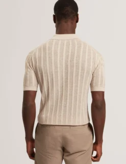 Stitched Stripe Knit Button-Through Polo