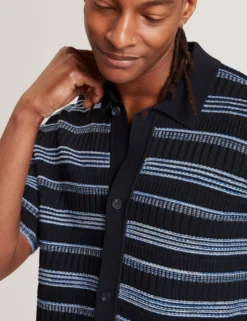 Stitched Stripe Knit Short Sleeve Shirt