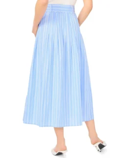 Striped Cotton Belted Midi Skirt