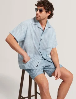 Striped Cotton Linen Pull-On Shorts