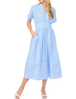 Striped Cotton V-Neck Midi Dress