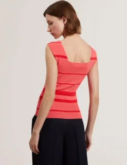 Striped Knit Square Neck Sleeveless Top