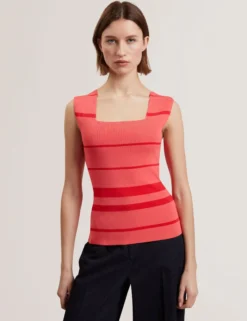 Striped Knit Square Neck Sleeveless Top
