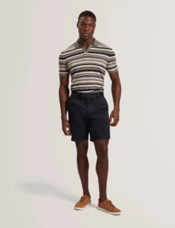 Striped Linen Blend Knitted Polo Shirt