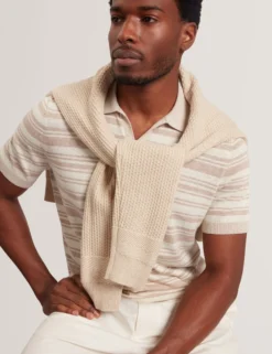 Striped Linen Blend Knitted Polo Shirt