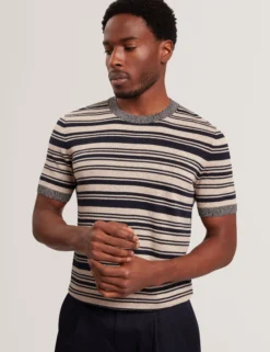 Striped Linen Blend Knitted T-Shirt